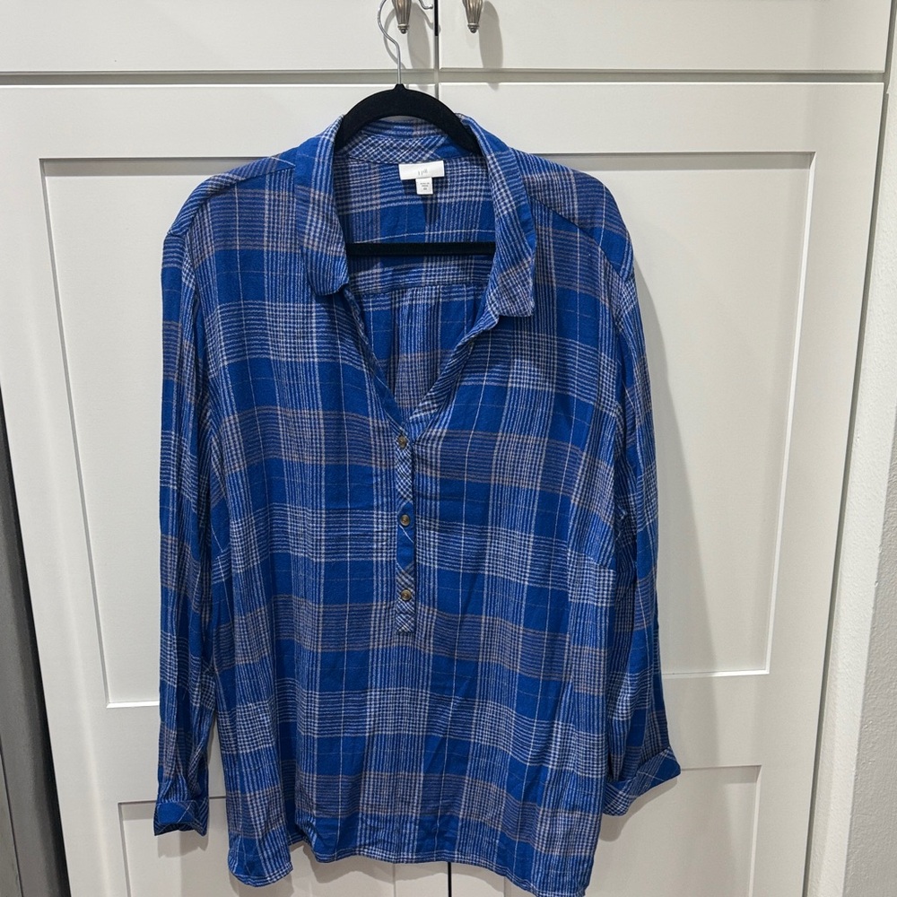 J. Jill Blue and Cream Plaid Shirt 4xl